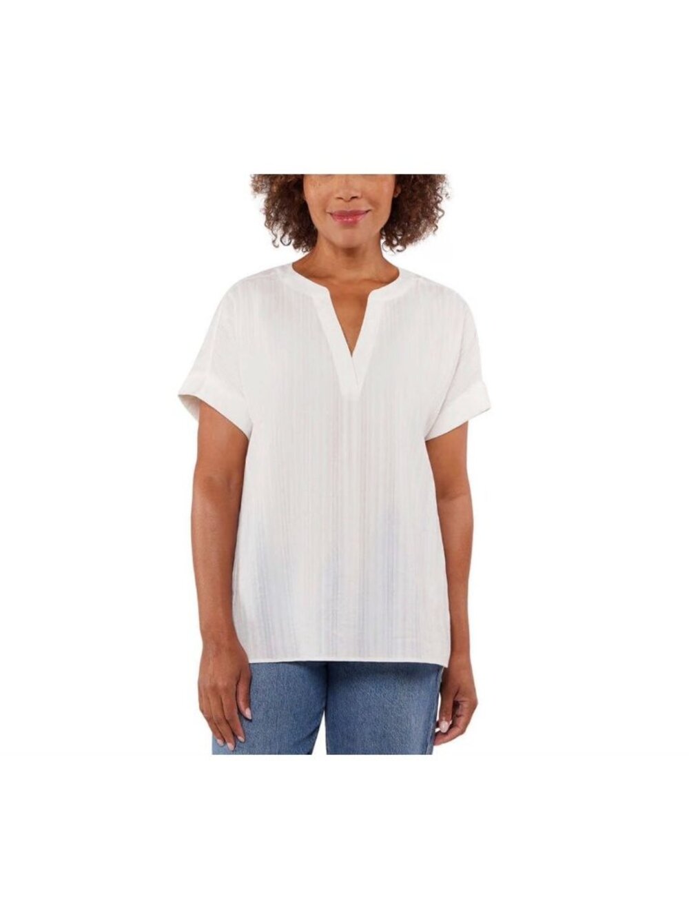 Matty M NWT‎ White Textured Cotton Split Neck Top Boho Sizes L/XL